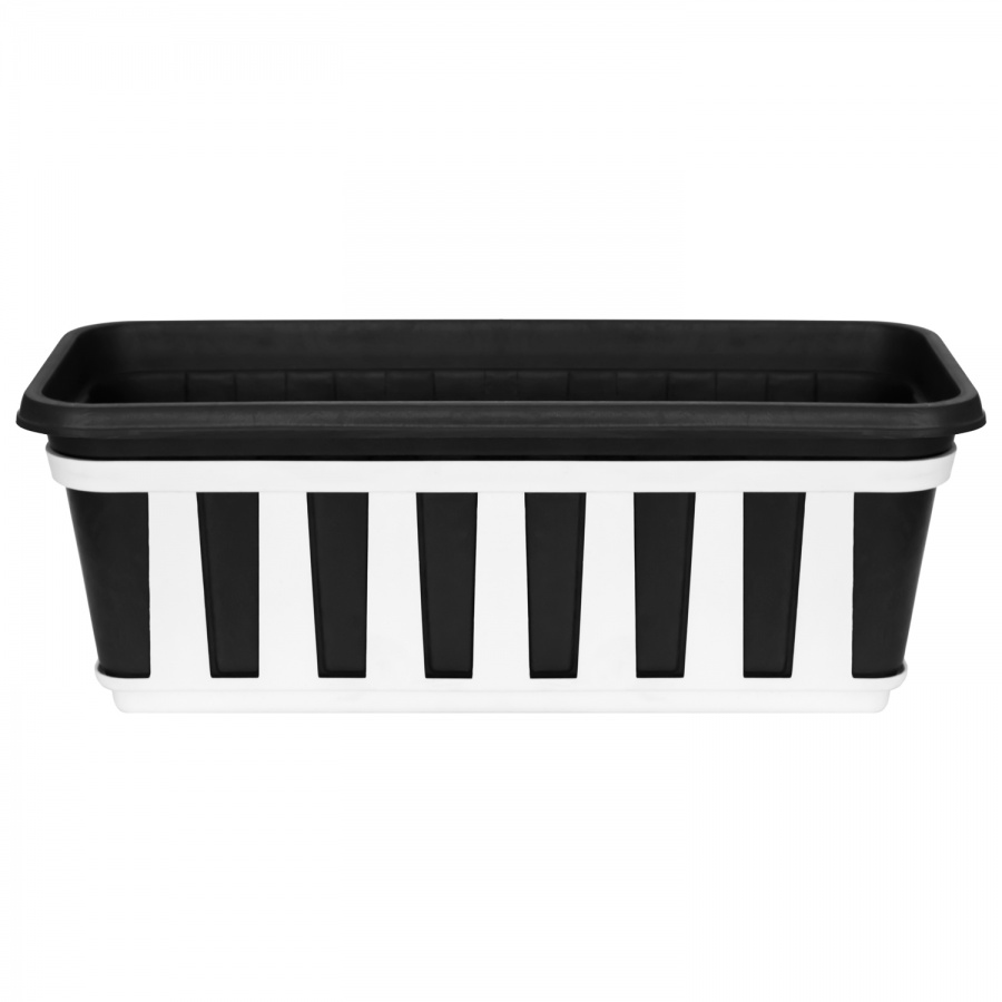 Горшок прямоугольный М с поддоном Страйп, чёрный