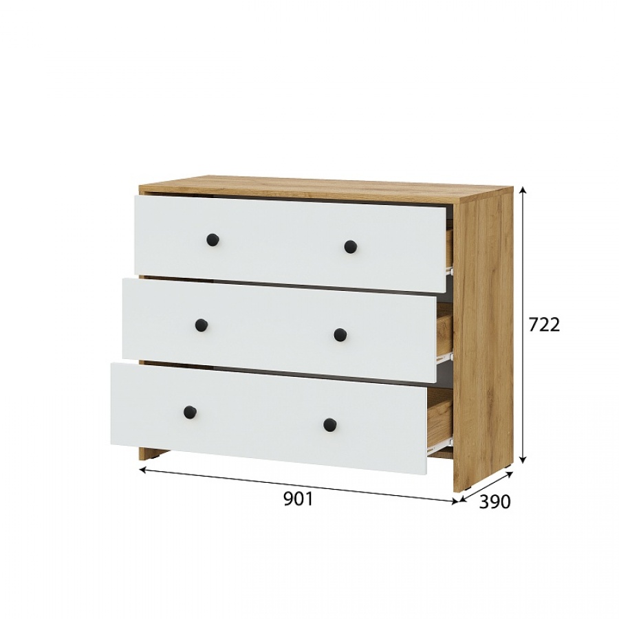 Модульная система Дольче Комод 3 ящика Дуб Золотой/Белый