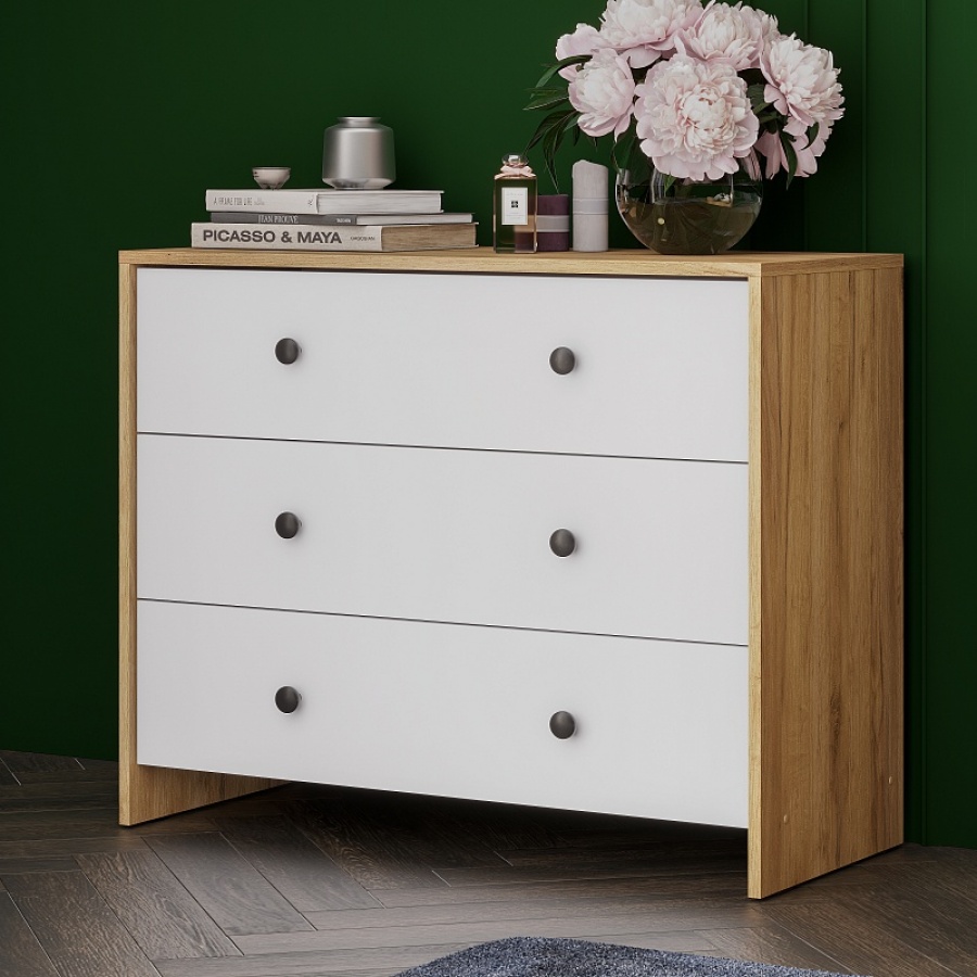 Модульная система Дольче Комод 3 ящика Дуб Золотой/Белый